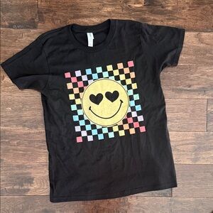 Kids Black Checkered Smiley Face T-Shirt
